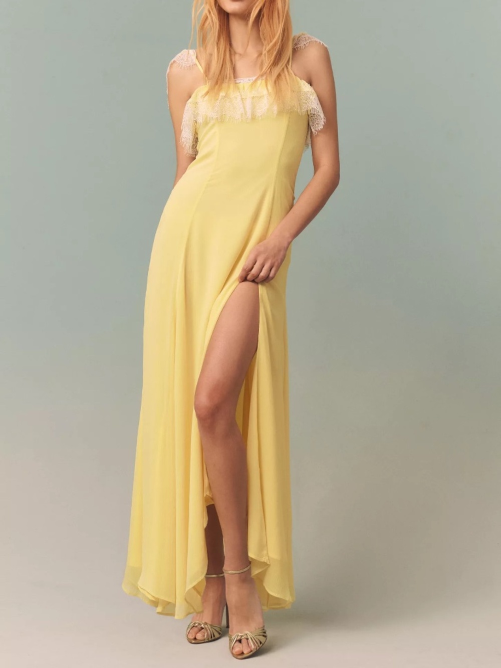 Anthropologie Bardot Arlia Lace-Trim Maxi Dress in Canary Yellow nwt US size 2